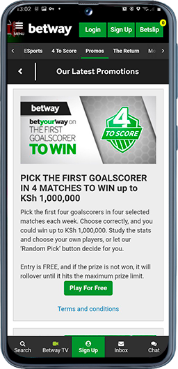  betway mobile 4 score to win
